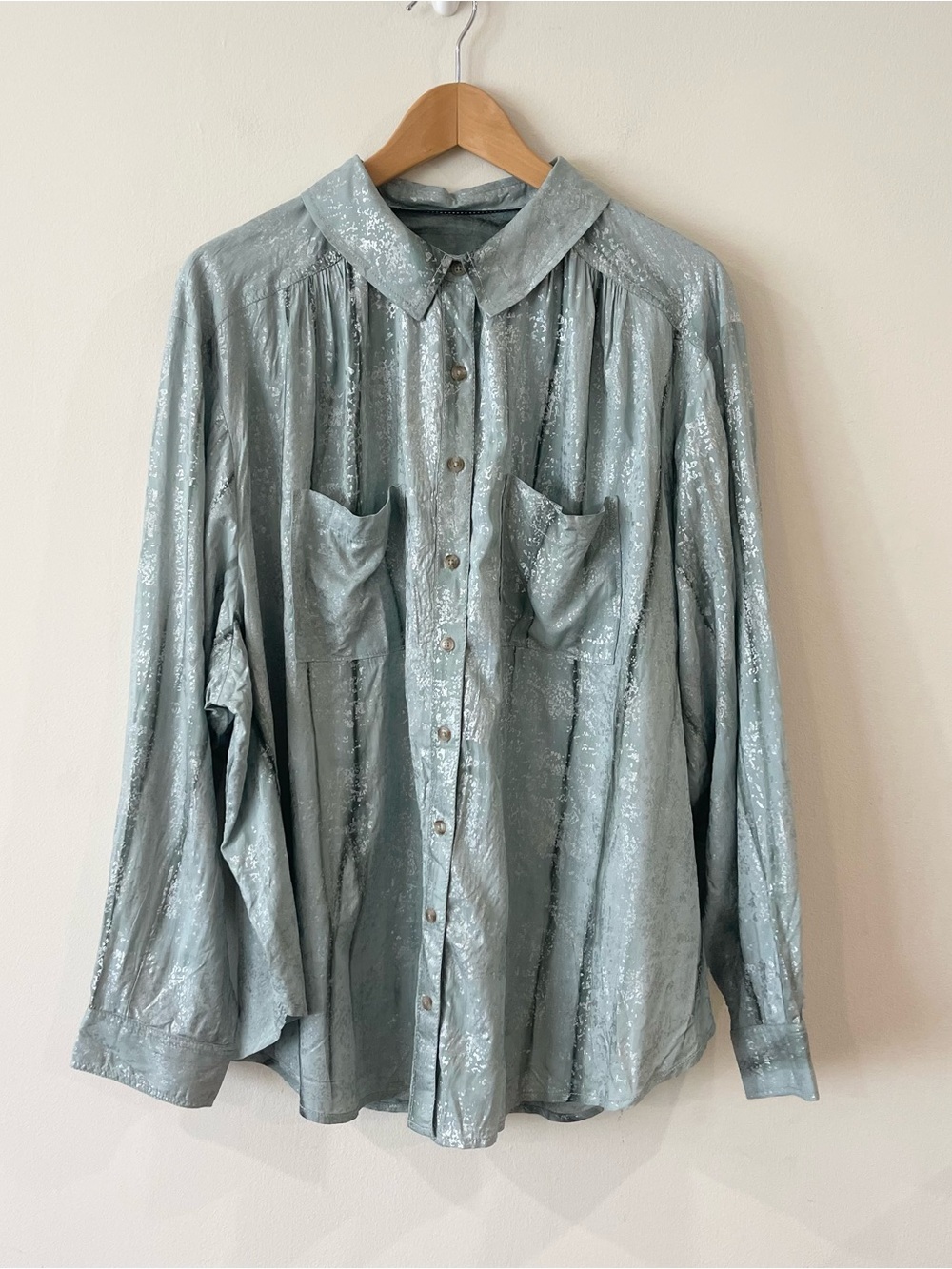 Anthropologie Pilcro Foil Shine Shimmery Long Sleeve Shirt Blouse Women size 2X